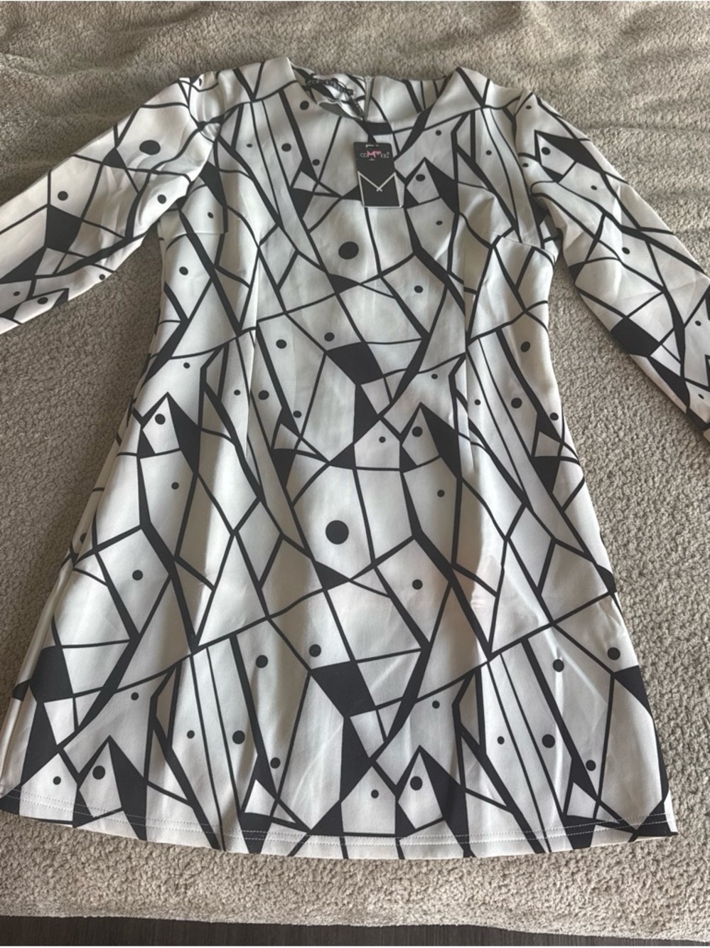 Modern Geometric Midi Dress - Black & White